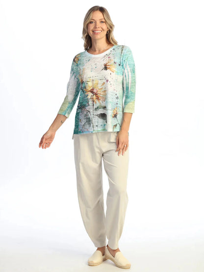 Jess &amp; Jane- 44-2180 Sundance Flower Print 3/4 Sleeve Women's Top