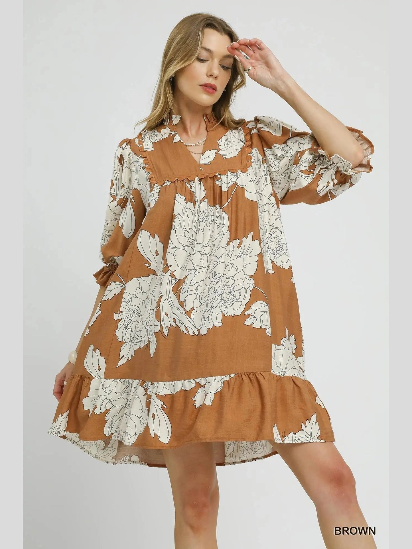 ﻿Dress Taissa 3/4 Sleeve Brown Women's C4989