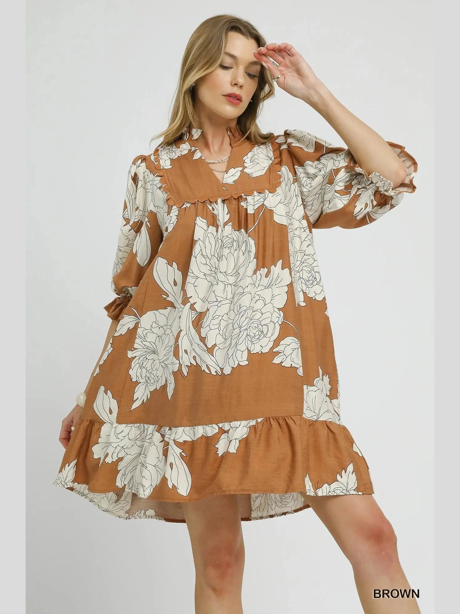 ﻿Dress Taissa 3/4 Sleeve Brown Women's C4989
