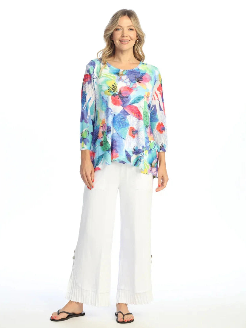 49-2059 Charlotte Multi Colored Floral  3/4 Sleeve Women's Top