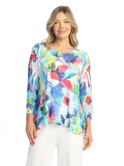 49-2059 Charlotte Multi Colored Floral  3/4 Sleeve Women's Top
