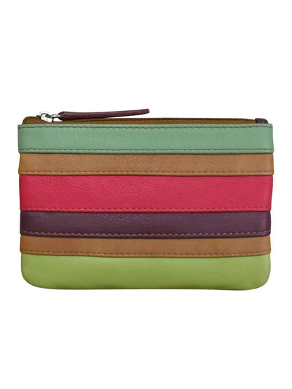 Wallet Coin Purse Sage Multi Colored  Leather 2 Zipper Pockets With Key Ring Rfid Protected 6413C