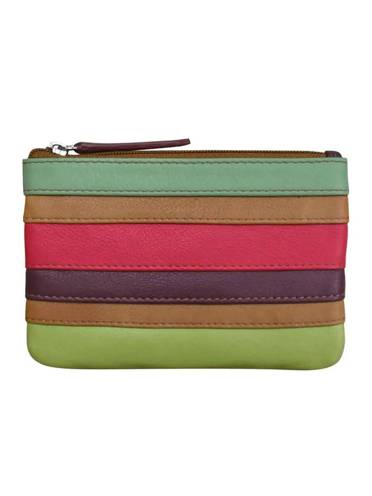 Wallet Coin Purse Sage Multi Colored  Leather 2 Zipper Pockets With Key Ring Rfid Protected 6413C