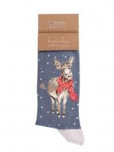 Men's Christmas Sock Donkeys All Wrapped Up Blue Xsockm003