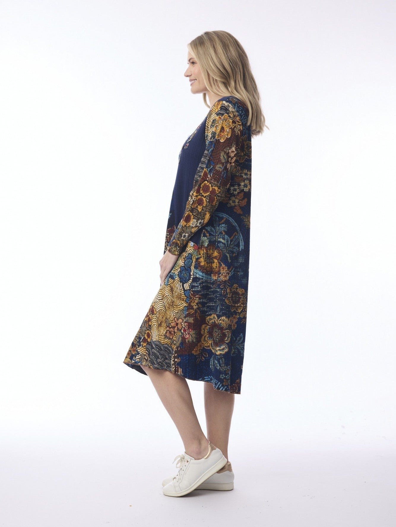 Dress Maluku Patch Layer Blue Floral Long Sleeve 21467