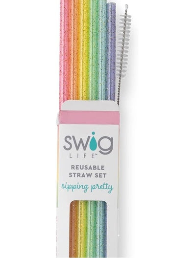 Reusable Straw Set Rainbow&nbsp; Glitter/Includes Cleaner S191-ts-rngl