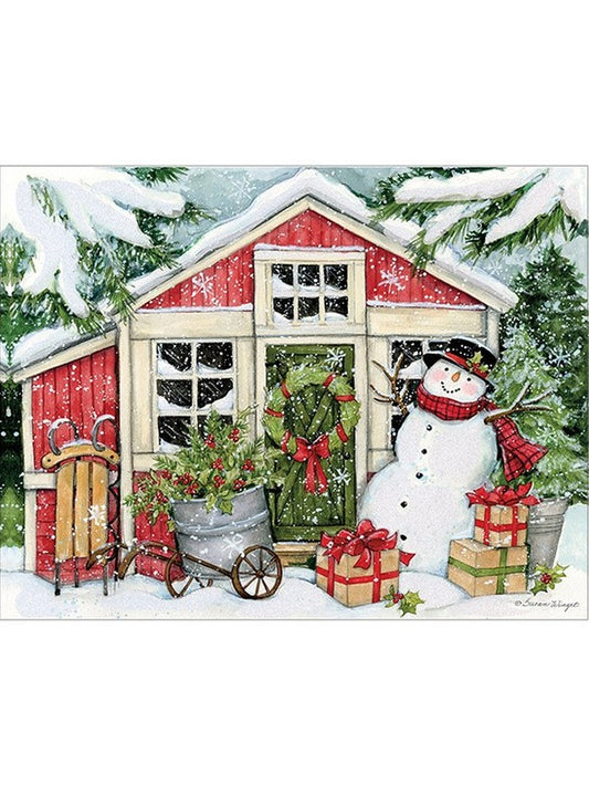 Card Christmas Snowman's Farm House 18 Pk Boxed 1004896