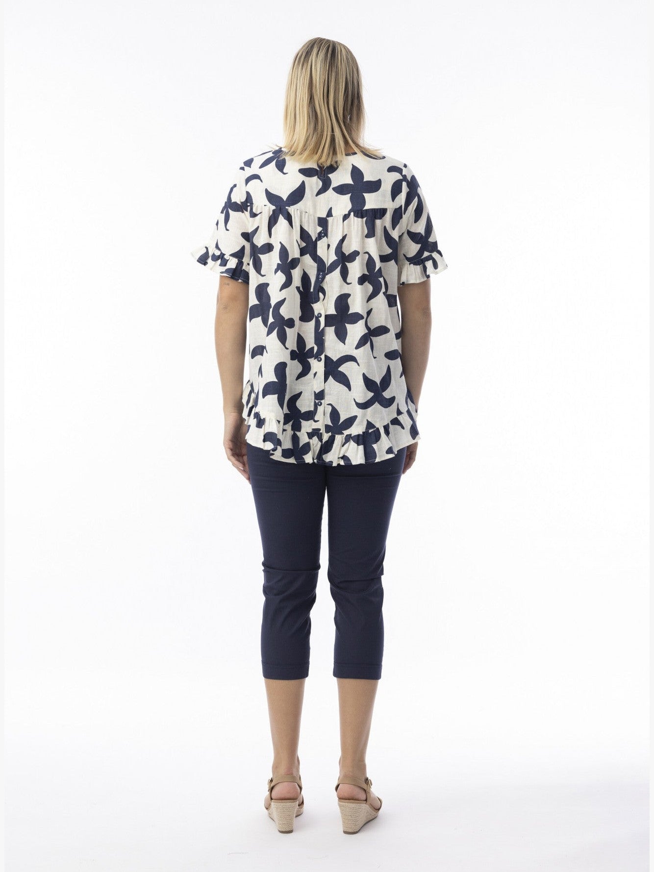 Top&nbsp; Nazca Frill Print Collared 3/4 Sleeve&nbsp; Cream&nbsp; &nbsp;42191