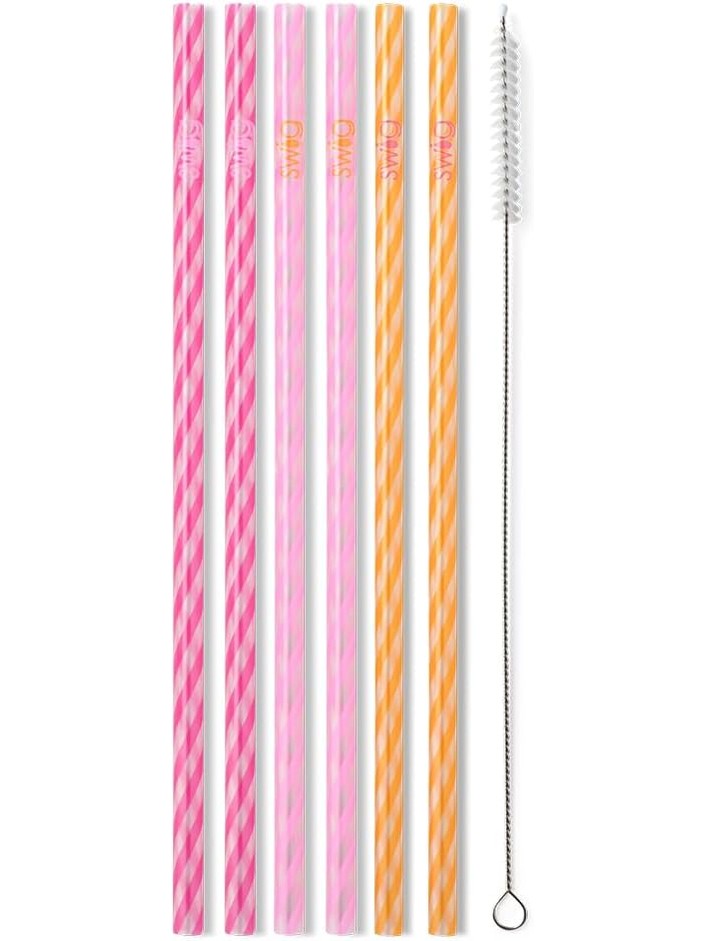 Reusable Straw Set Sherbet Stripe Glitter/Includes Cleaner S191-ts-ther
