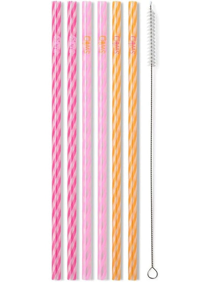 Reusable Straw Set Sherbet Stripe Glitter/Includes Cleaner S191-ts-ther