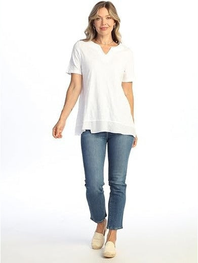 Jess &amp; Jane M138-WHT White Notch-Neck Short&nbsp; Sleeve Women's Top