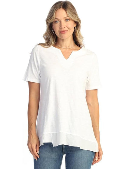 Jess &amp; Jane M138-WHT White Notch-Neck Short&nbsp; Sleeve Women's Top