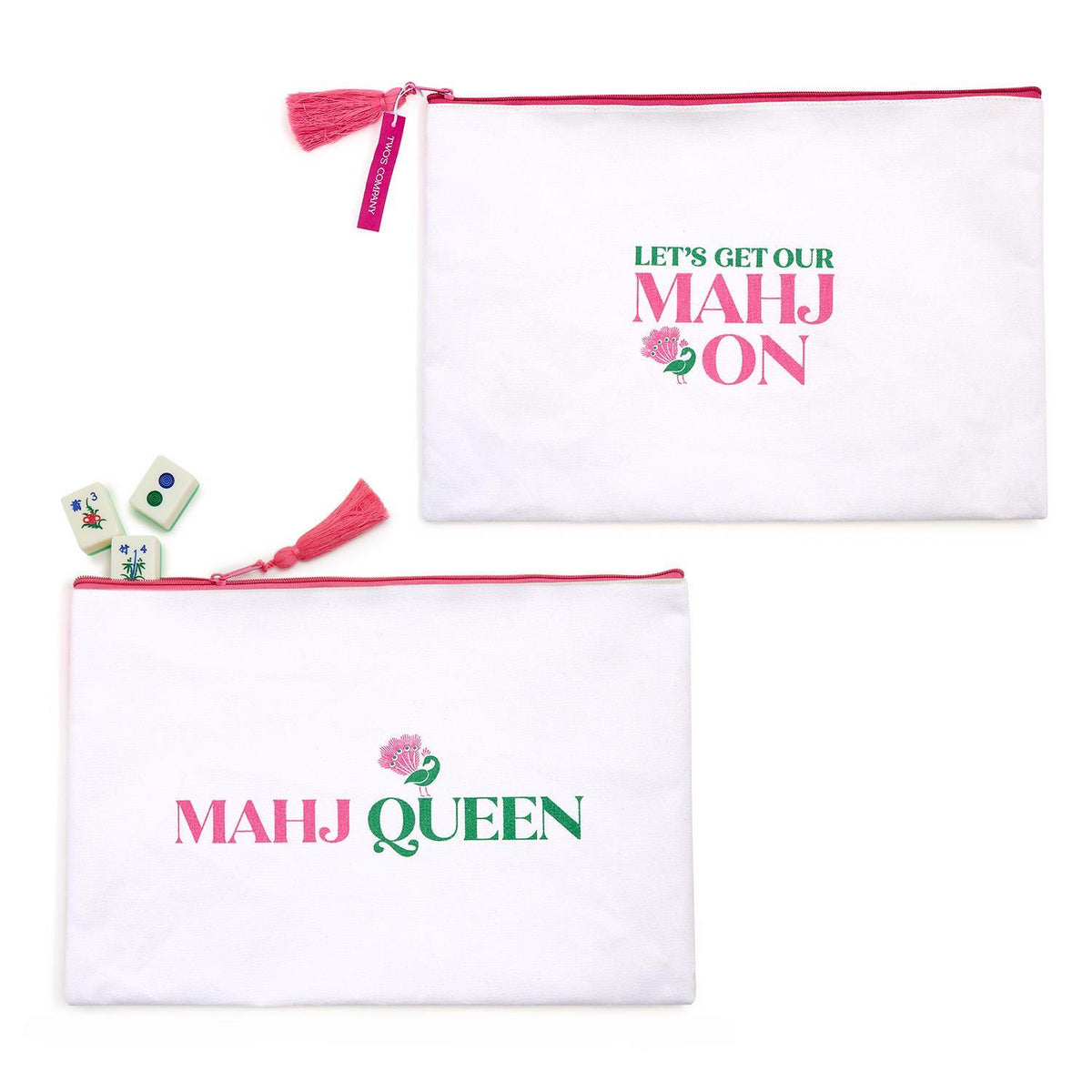 Two's Company- Canvas Tote Bag Mahj Queen White/Pink 16"w X 11"h 55204-20