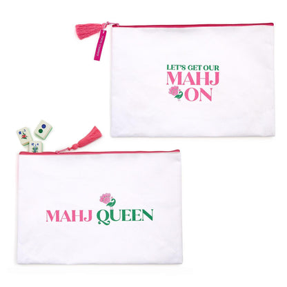 Two's Company- Canvas Tote Bag Mahj Queen White/Pink 16"w X 11"h 55204-20