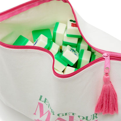 Two's Company- Canvas Tote Bag Mahj Queen White/Pink 16"w X 11"h 55204-20