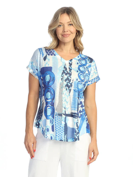 Jess &amp; Jane 60-6062 Ocean Blue V-Neck Cap Sleeve&nbsp; Women's Top