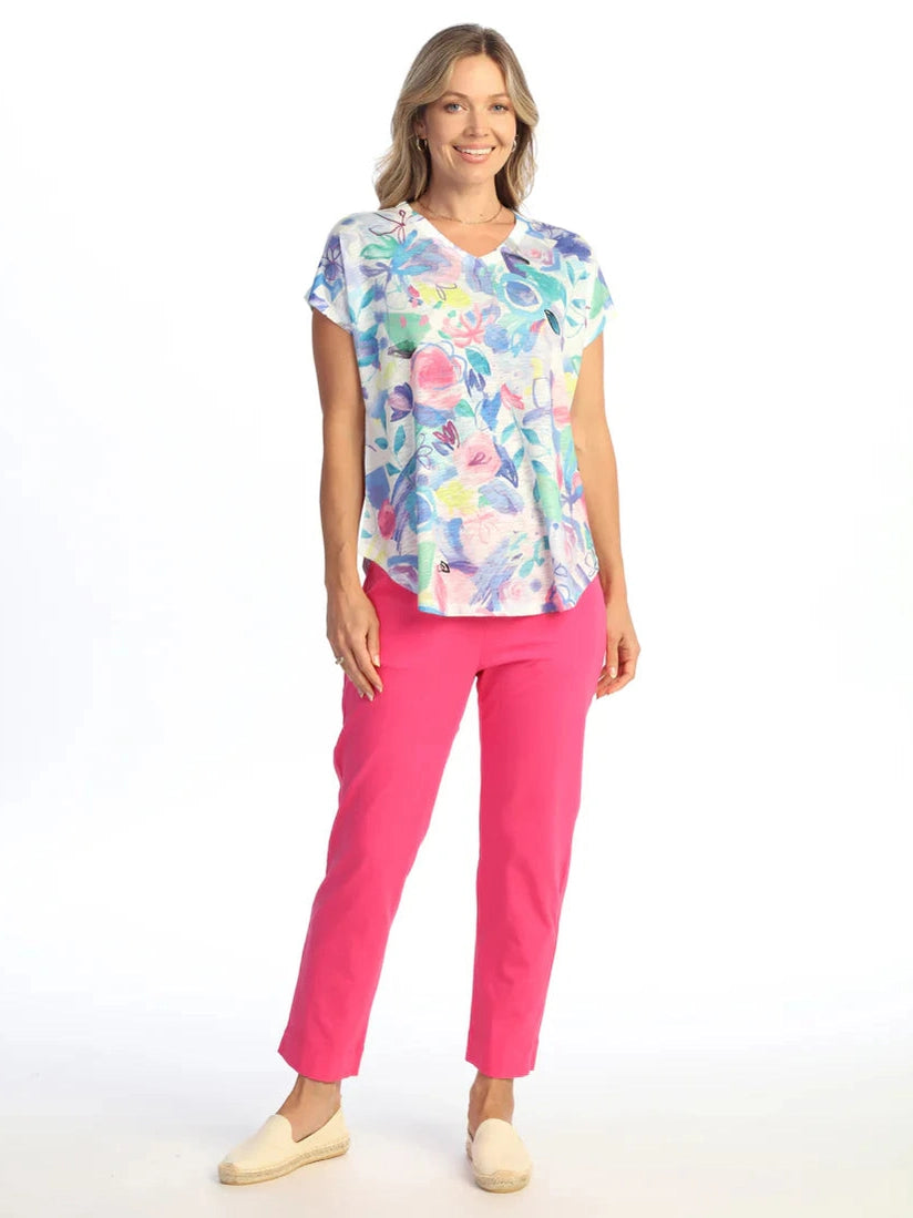 60-1960 Camelia Multi Colored  V Neck 1/4 Sleeve Women's Top