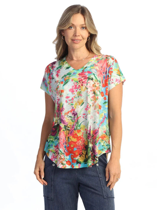60-2172 Emila Multi Colored Floral V Neck Short Sleeve Women's Top