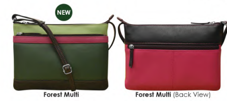 Handbag Double Zip Crossbody Bag Forest Leather RFID Blocking 6028 