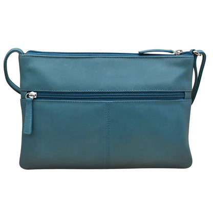 Handbag Double Zip Crossbody Bag Jeans Blue Leather RFID Blocking 6028 