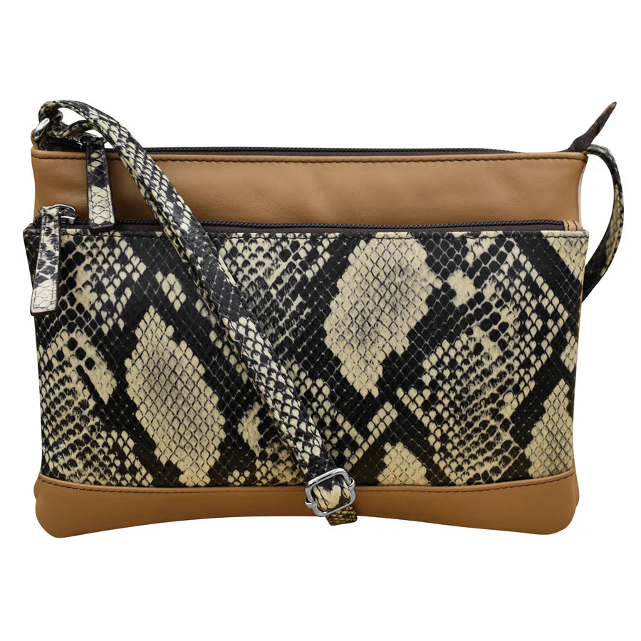 Handbag Double Zip Crossbody Bag Neutral Snake Multi Leather RFID Blocking 6028 