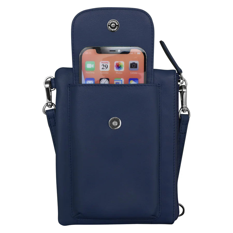 Handbag Cell Phone Classic Navy Leather RFID Blocking 6040 