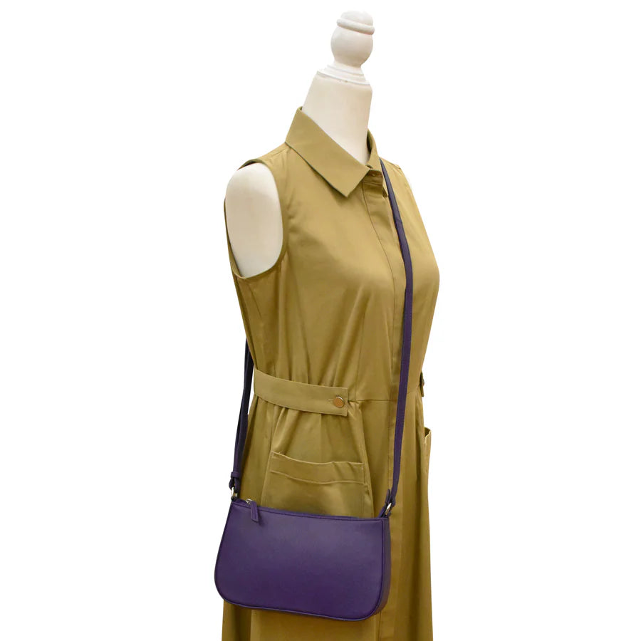 Handbag Classic Crossbody Purple Leather RFID Blocking 6067 