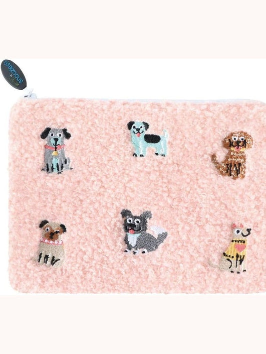 Snoozies-Stashies Pink Dogs Emboidered Zippered Cosmetic Pouch Women's&nbsp;
