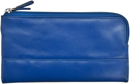 Womens-Cobalt Blue-Leather Double  Zip Around Smart Phone Rfid Wallet 