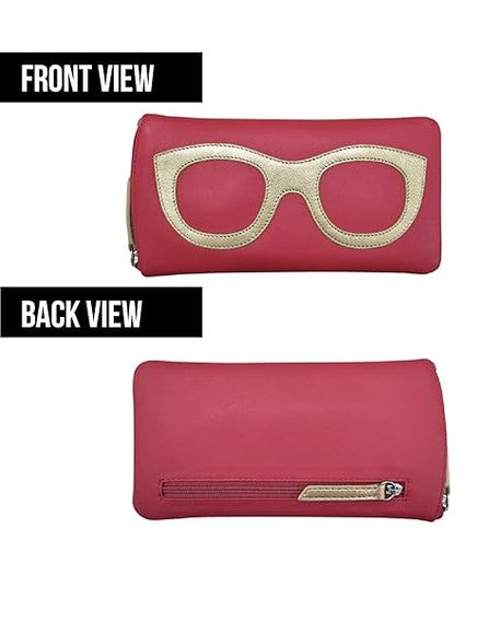 Eye Glass Case/Zip Pocket With Frame Graphic Indigo Pink/Light Gold 6462