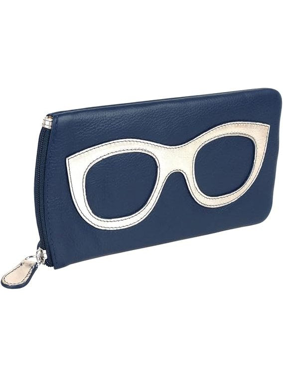 Eye Glass Case/Zip Pocket With Frame Graphic Navy/Light Gold 6462