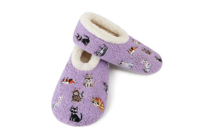 Slippers  Lavender Cats Mini Embroidered  Slipper Socks Women's WMEMB-MINICATS