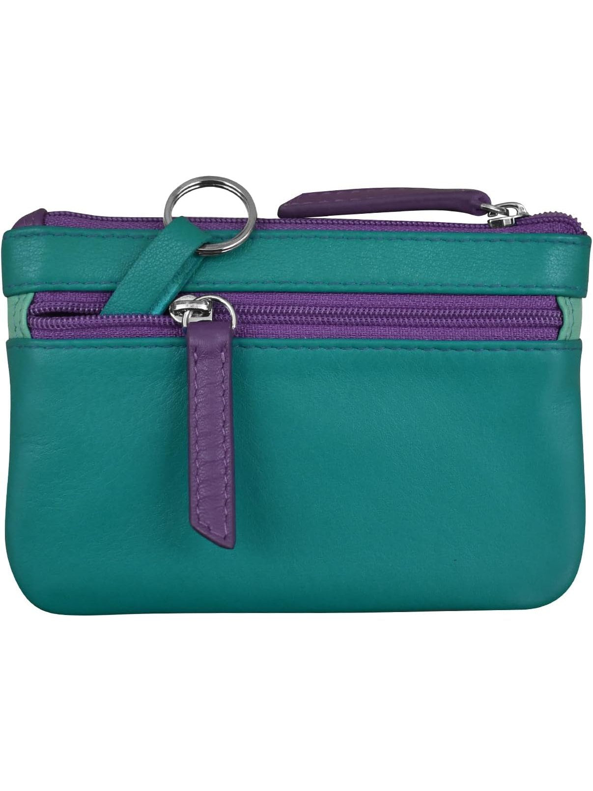 Wallet Coin Purse Cool Tropic Colored&nbsp; Leather 2 Zipper Pockets With Key Ring Rfid Protected 6413C
