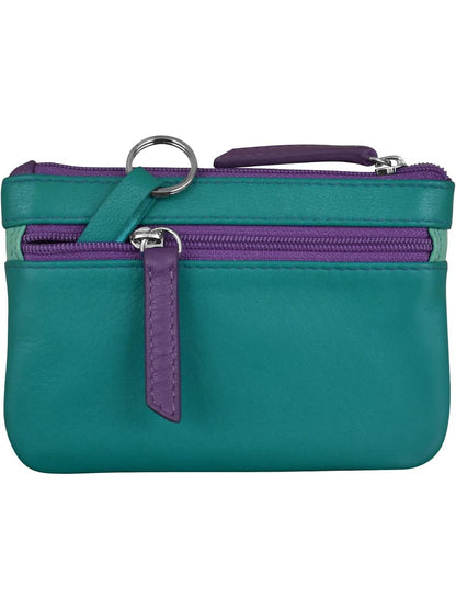 Wallet Coin Purse Cool Tropic Colored&nbsp; Leather 2 Zipper Pockets With Key Ring Rfid Protected 6413C