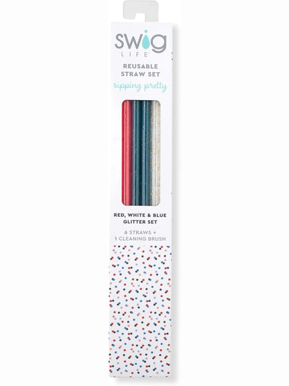 Reusable Straw Red, White, Blue Glitter S191ts-rdgl