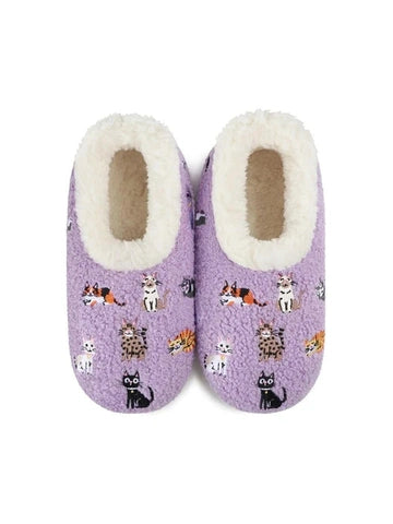 Slippers  Lavender Cats Mini Embroidered  Slipper Socks Women's WMEMB-MINICATS