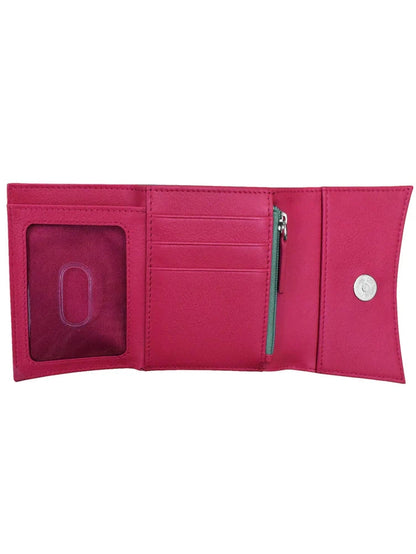 Wallet Tri Fold Indian Pink/Turquoise Arch Flap 2 Tone Rfid Protected 6233