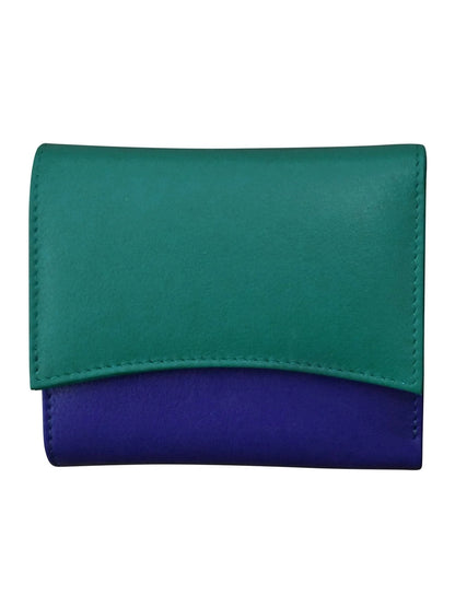 Wallet Tri Fold Aqua/Cobalt Arch Flap 2 Tone Rfid Protected 6233