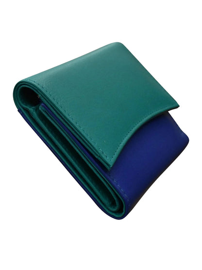 Wallet Tri Fold Aqua/Cobalt Arch Flap 2 Tone Rfid Protected 6233