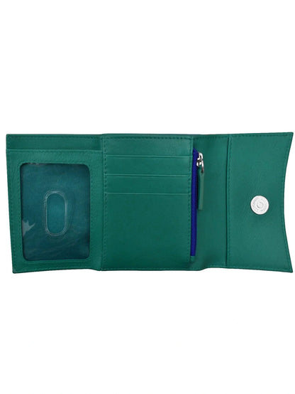 Wallet Tri Fold Aqua/Cobalt Arch Flap 2 Tone Rfid Protected 6233