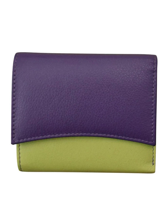 Wallet Tri Fold Purple/Pear Arch Flap 2 Tone Rfid Protected 6233
