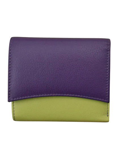 Wallet Tri Fold Purple/Pear Arch Flap 2 Tone Rfid Protected 6233