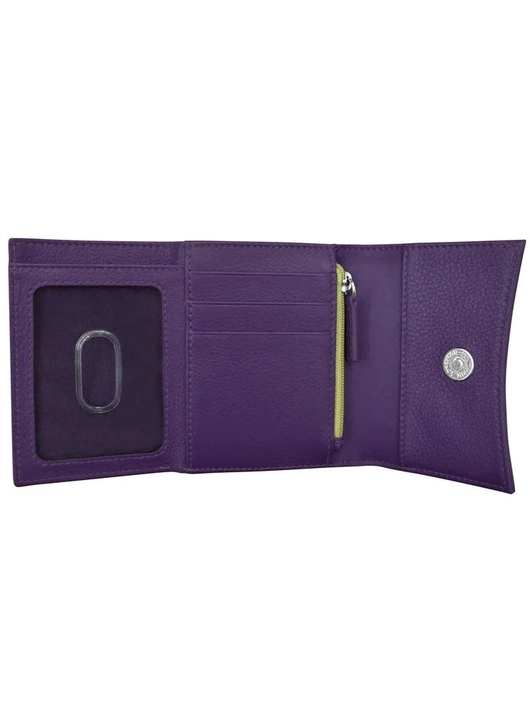 Wallet Tri Fold Purple/Pear Arch Flap 2 Tone Rfid Protected 6233