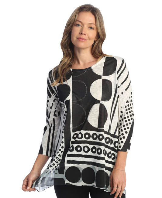 Jess & Jane M63-1862 Women's Black & White Bebop Tunic w/ Chiffon Black and white 