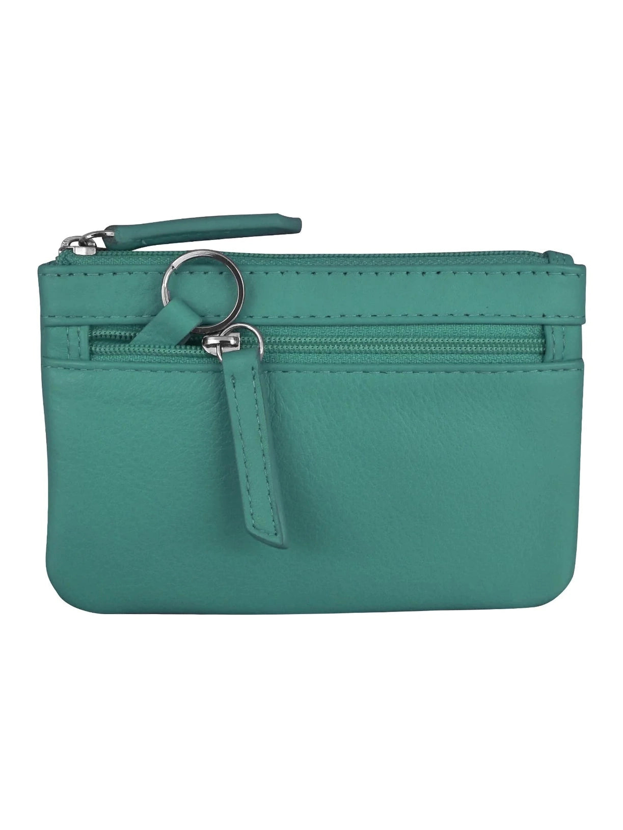 Wallet Coin Purse Aqua Leather 2 Zipper Pockets With Key Ring Rfid Protected 6413