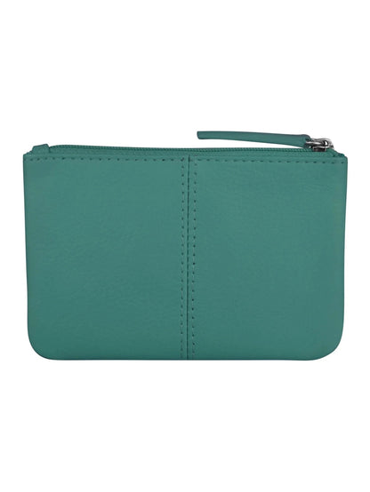 Wallet Coin Purse Aqua Leather 2 Zipper Pockets With Key Ring Rfid Protected 6413