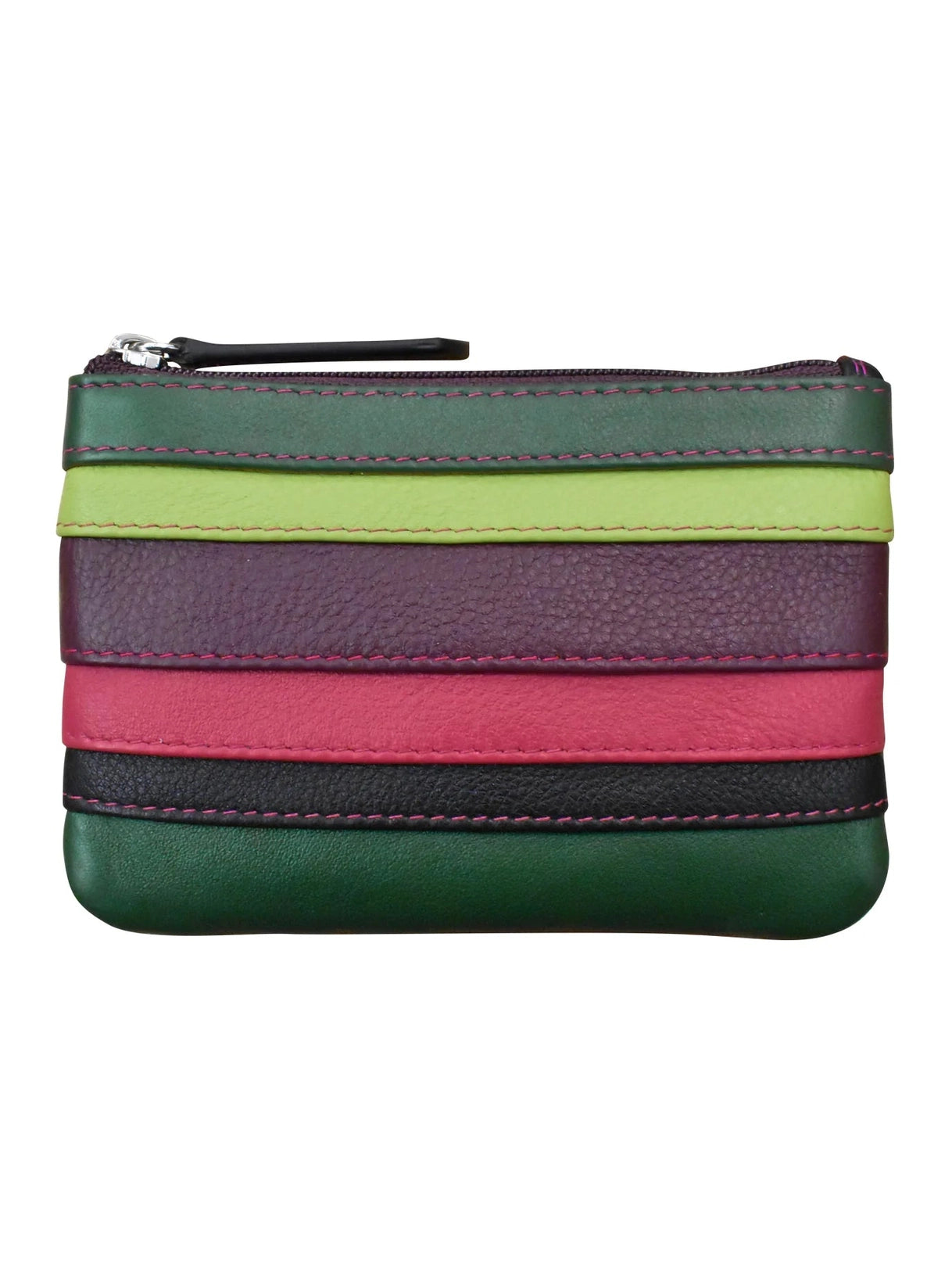 Wallet Coin Purse Forest Multi Colored  Leather 2 Zipper Pockets With Key Ring Rfid Protected 6413C