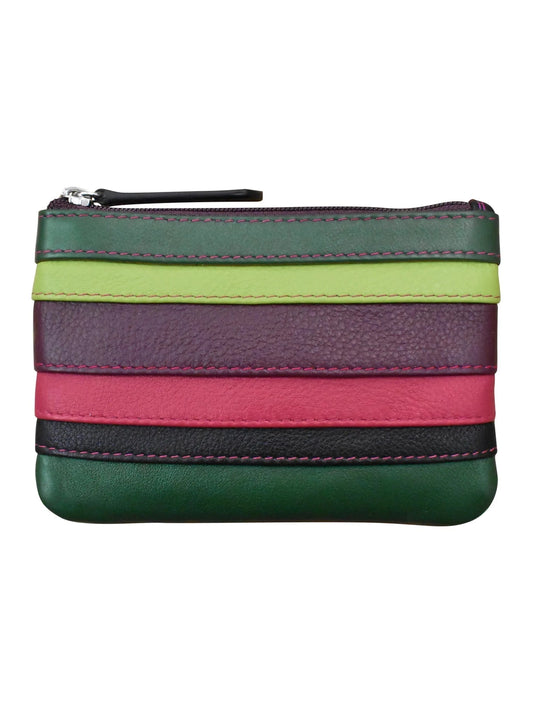 Wallet Coin Purse Forest Multi Colored  Leather 2 Zipper Pockets With Key Ring Rfid Protected 6413C