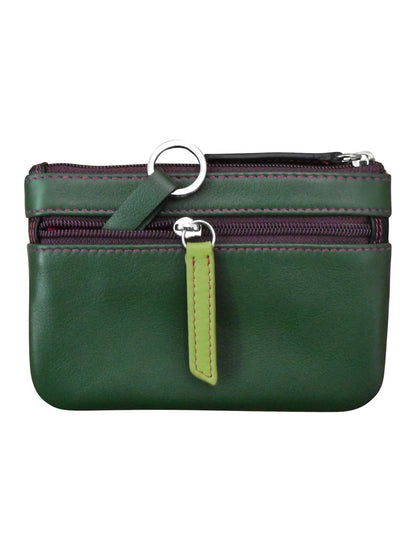 Wallet Coin Purse Forest Multi Colored  Leather 2 Zipper Pockets With Key Ring Rfid Protected 6413C