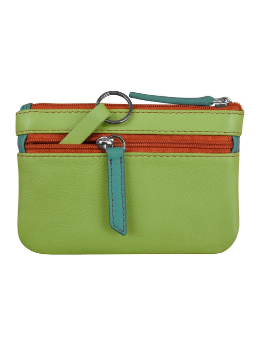 Wallet Coin Purse Citrus Multi Colored  Leather 2 Zipper Pockets With Key Ring Rfid Protected 6413C